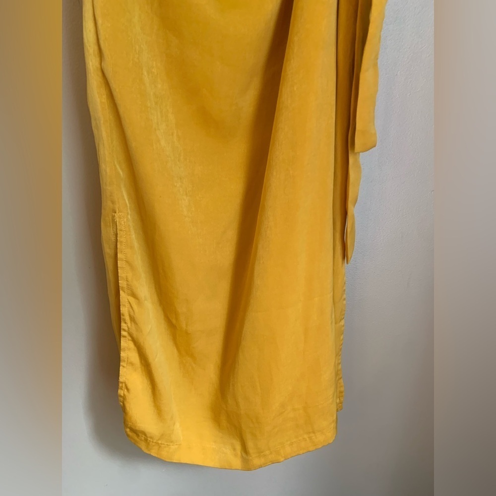 J.O.A. Mustard yellow Slip Midi Dress Spaghetti Strap faux wrap size small - Picture 2 of 10
